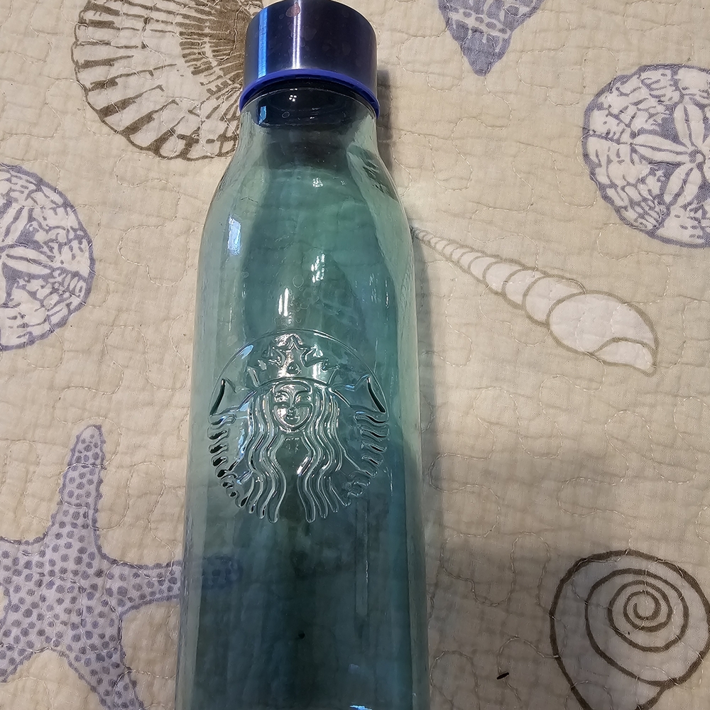 Starbucks Teal Glass Bottle with Blue Cap